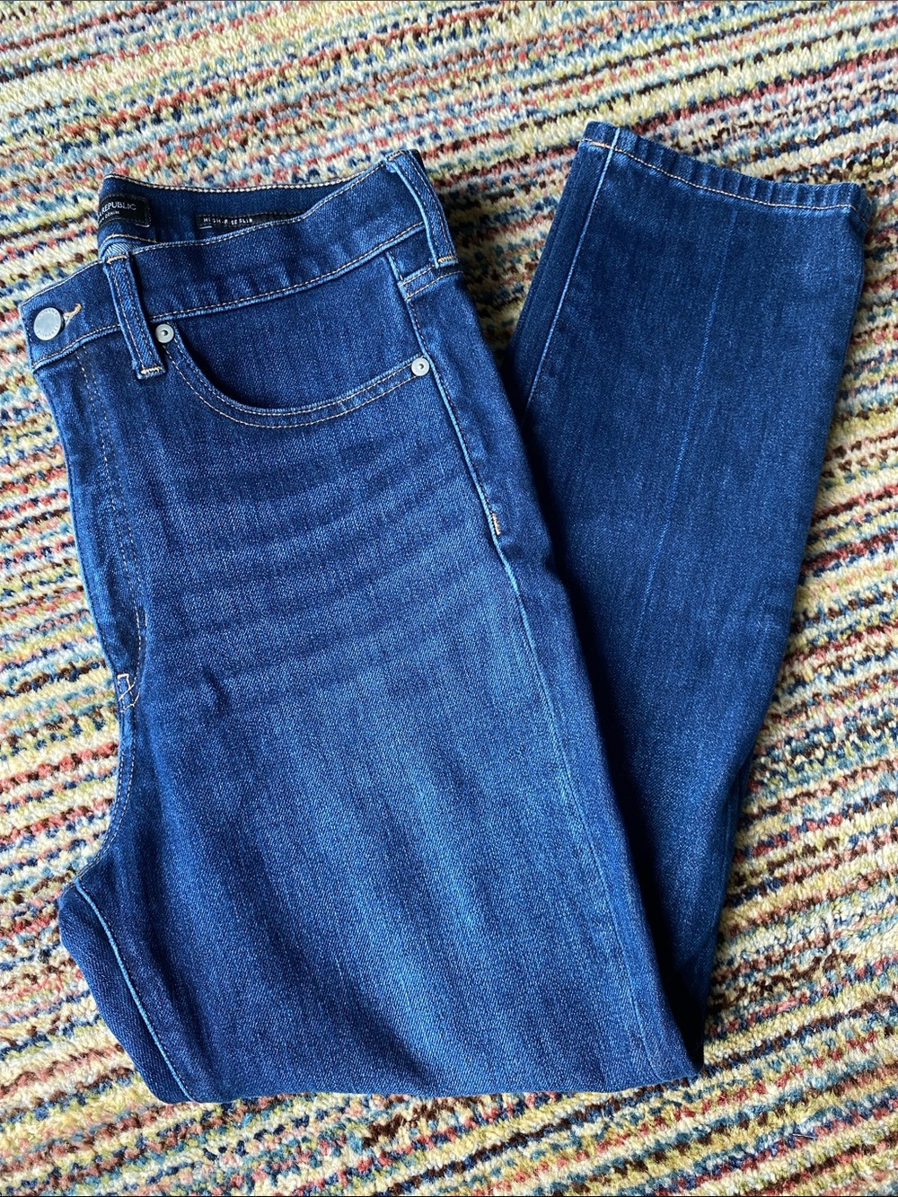 Banana Republic High Rise Slim Cropped Jeans in Dark Blue Denim